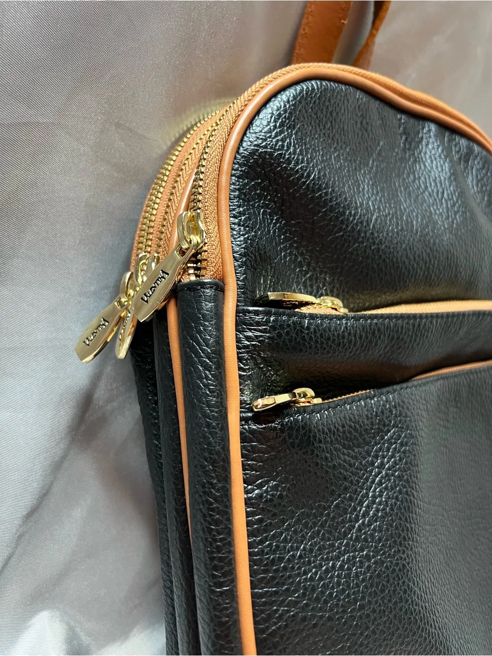 Valentina Italian Black and Tan Leather Convertible backpack Shoulder Purse